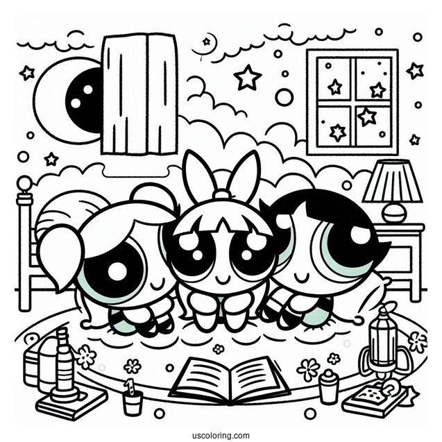 Powerpuff Girls Sleepover Coloring Page