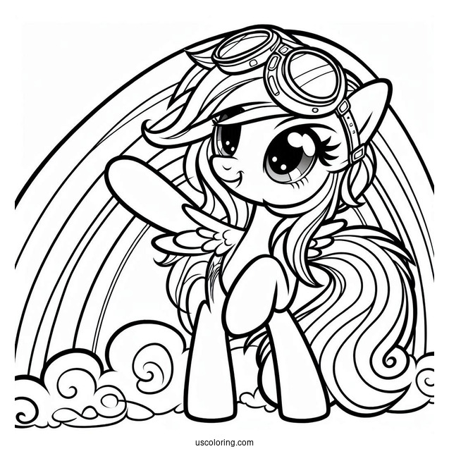 Rainbow Dash Coloring Page Standing On A Rainbow With Aviation Goggles