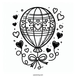 Balloon With Love Hearts To Color