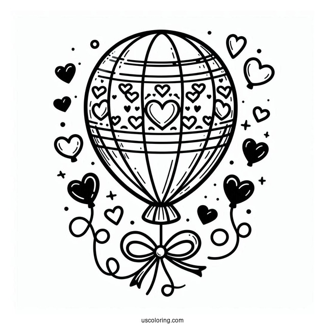 Balloon With Love Hearts To Color