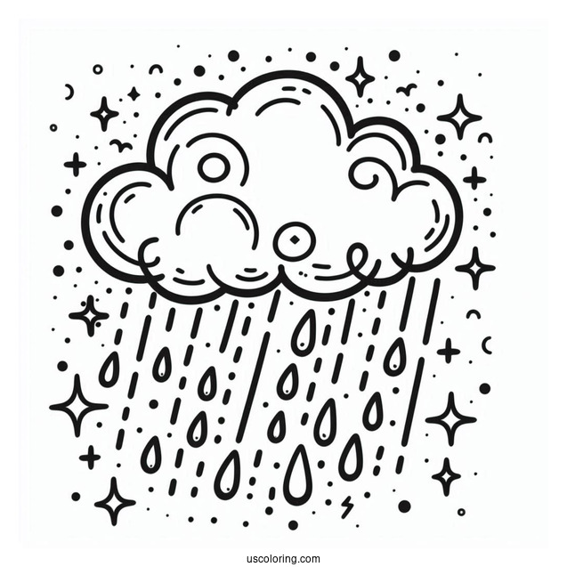 Easy Cloud With Rain Coloring Page