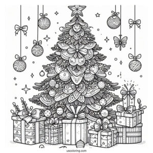 Christmas Tree With Presents And Ornaments To Color