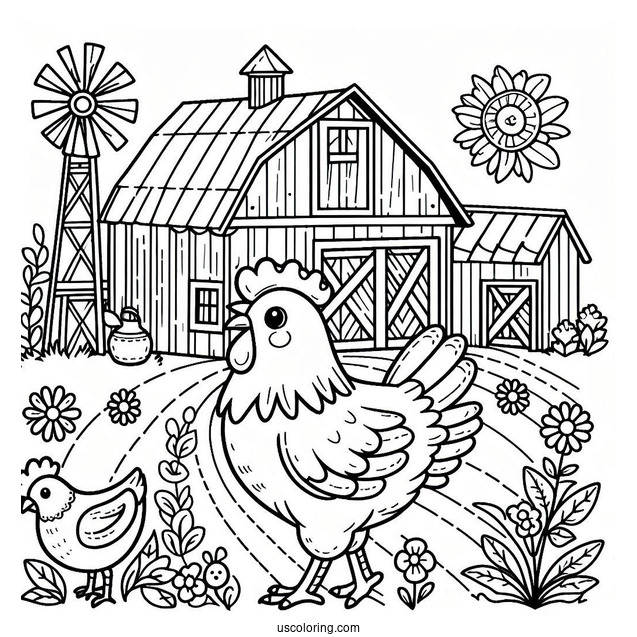 Farm Chicken To Color