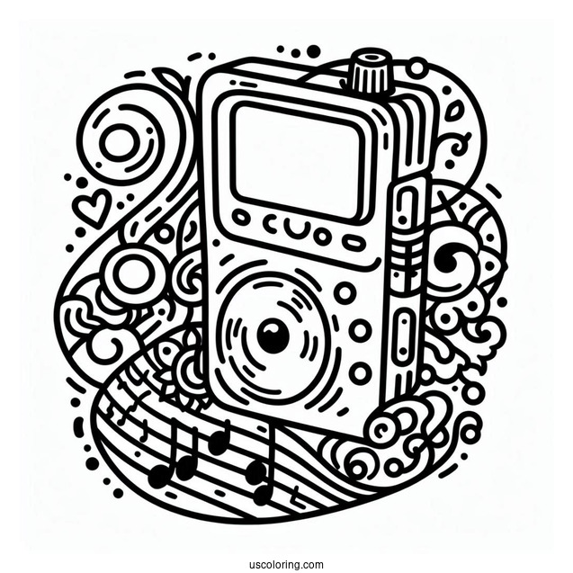 Music Coloring Page Of Simple MP3 Player Outline