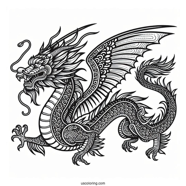 Flying Chinese Dragon To Color