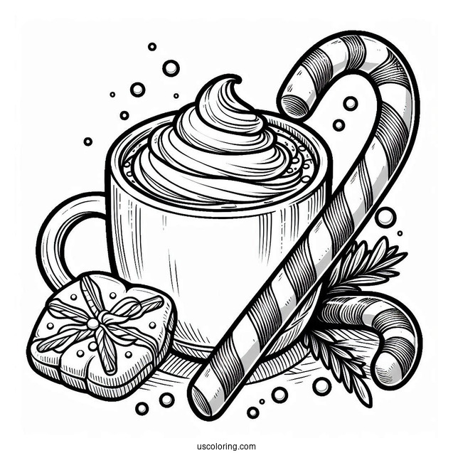 Hot Chocolate And Candy Canes To Color