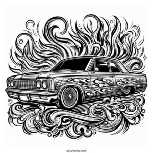 Lowrider Coloring Page With Flame Design For Kids