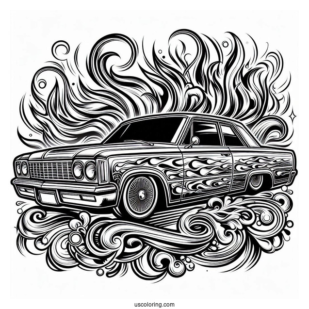 Lowrider Coloring Page With Flame Design For Kids