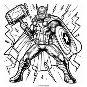 Captain America Holding Thors Hammer With Lightening