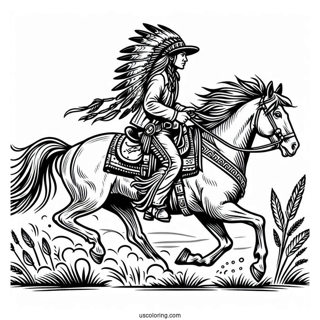 Cowboy Coloring Page Of Native American Riding A Horse