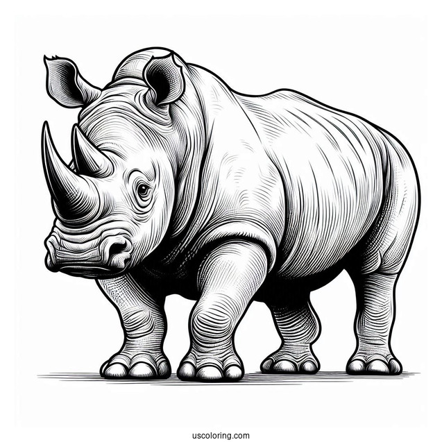 Coloring Page Of a Realistic Looking Rhino
