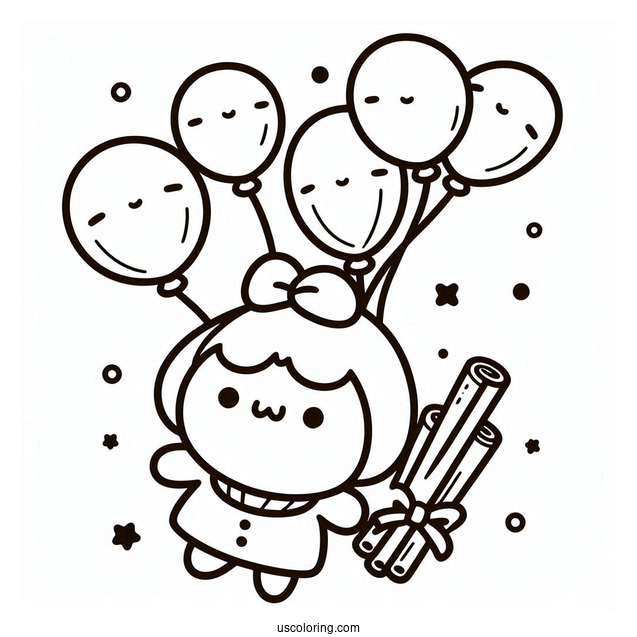 Pompompurin With Cinnamon Flying With Balloons