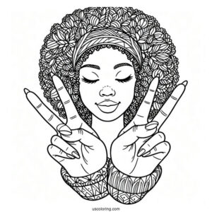 Hand Making Peace Coloring Page For Kids