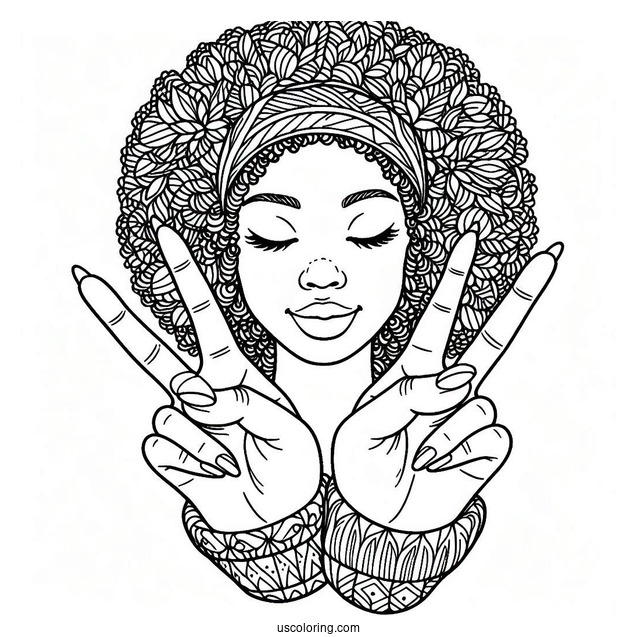 Hand Making Peace Coloring Page For Kids