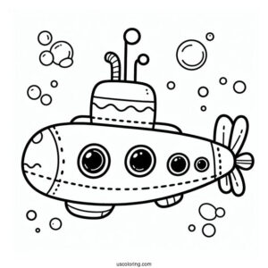 Easy Submarine Coloring PagevWith Bubbles For Preschoolers