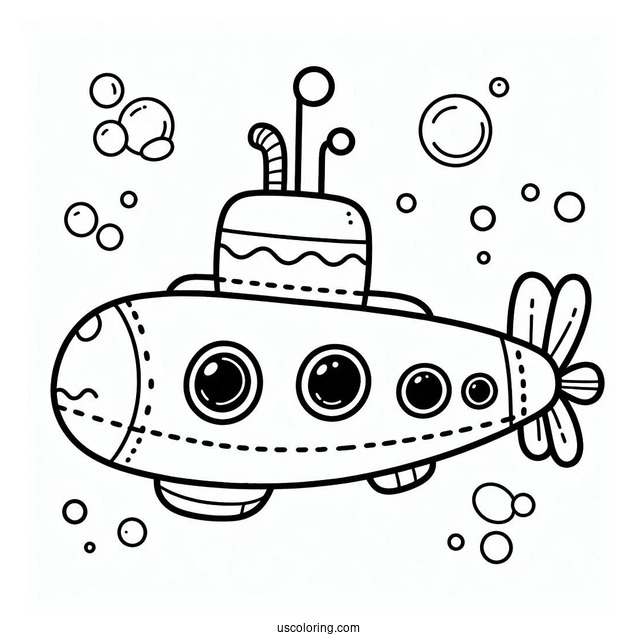 Easy Submarine Coloring PagevWith Bubbles For Preschoolers