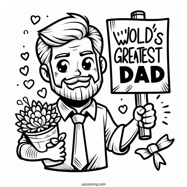 Father's Day Coloring Page Of Cartoon Father Holding World s Greatest Dad Sign