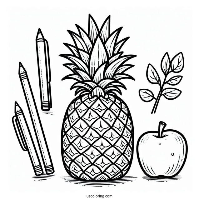 Easy Outline Of Pineapple Coloring For Kids