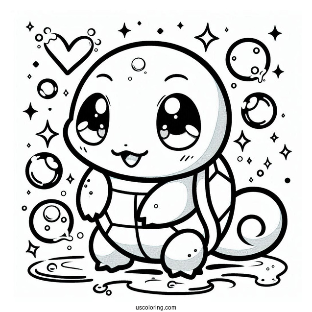 Kawaii Squirtle Coloring Page For Kids