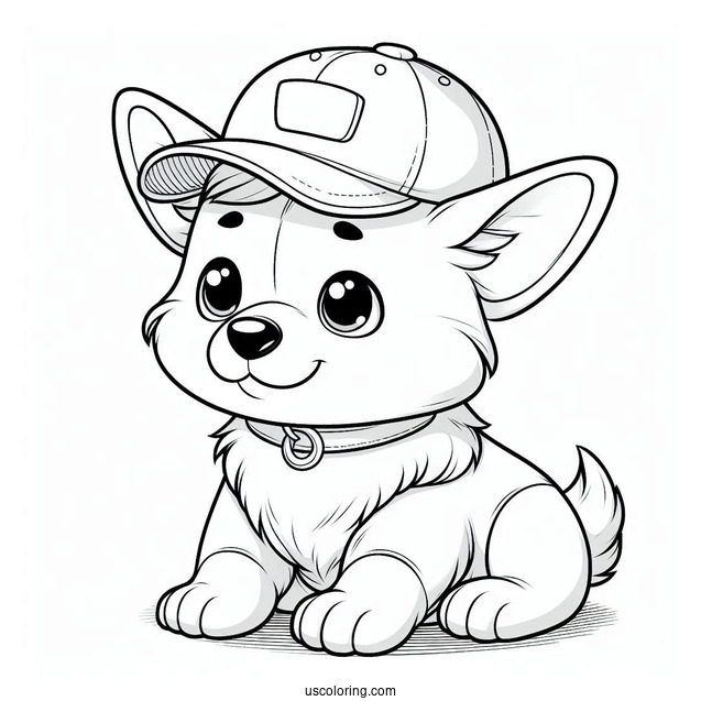 Cute Coloring Page Corgi Puppy Wearing A Cap