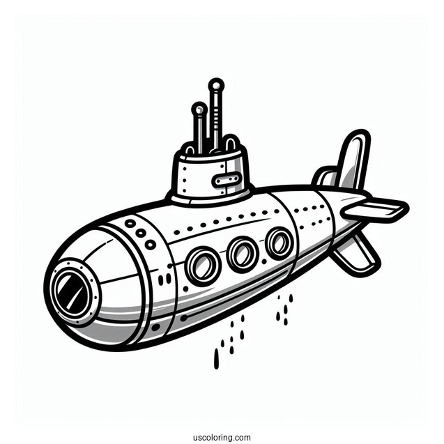 Easy Submarine Coloring Page Outline For Kids