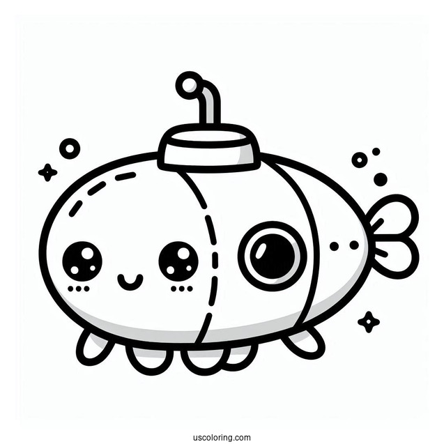 Kawaii Submarine Coloring Page For Preschoolers