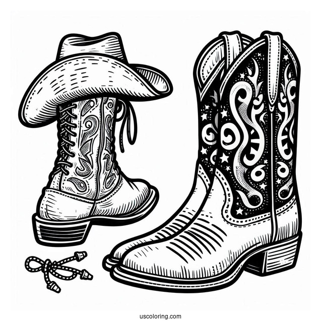Simple Cowboy Coloring Page Boots For Kids