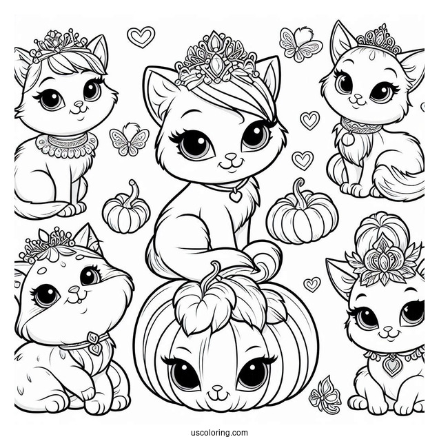 Palace Pets Coloring Page Of Whisker Haven Berry, Petite, Ms. Featherbon, Treasure, Dreamy, Pumpkin, And Sultan