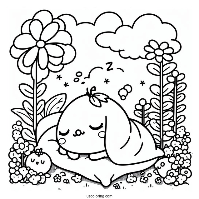 Cute Pompompurin Sleeping In Garden Coloring Sheet