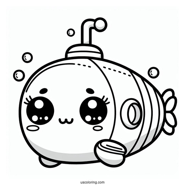 Kawaii Submarine Coloring Page For Preschoolers