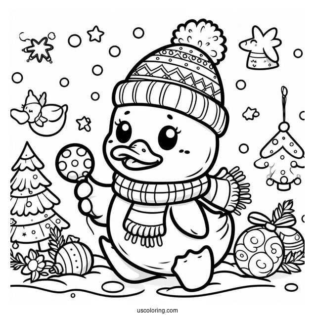 Christmas Themed Duck To Color