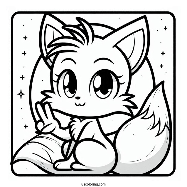 Tails Coloring Page Doing Peace Sign