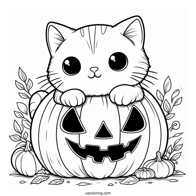 Cat Inside Big Jack-O-Lantern