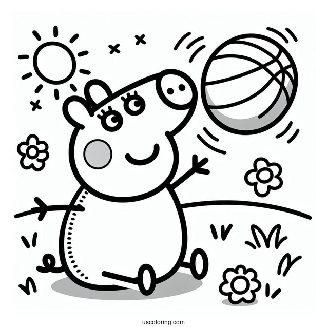 Peppa Playing Ball With Suzy Sheet Coloring