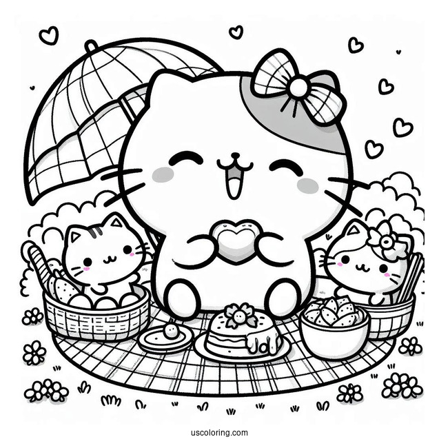Sumikko Gurashi Coloring Page Of Neko Gattinosh Having Picnic With The Minnikos