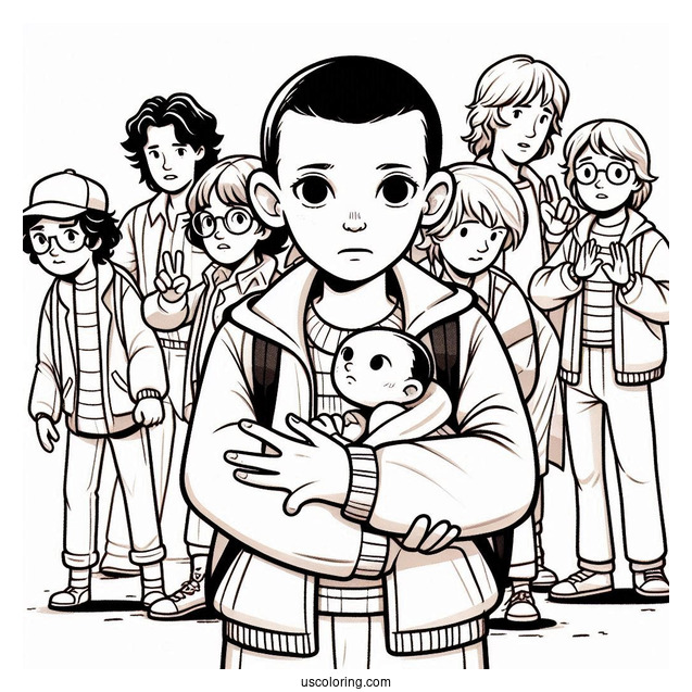Eleven Protecting Her Friends Coloring Page