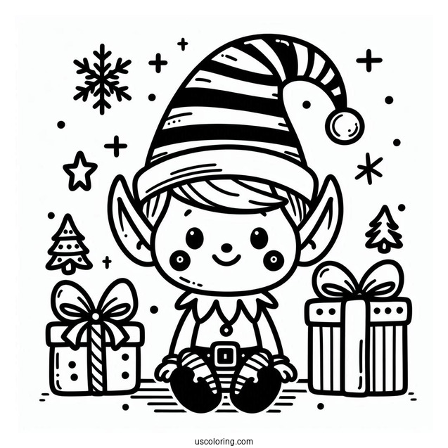 Simple To Color Christmas Elf For Preschoolers