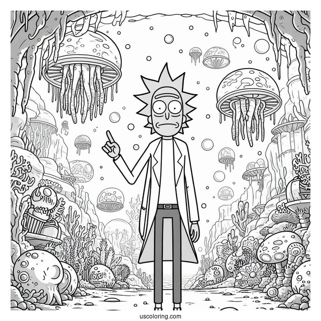 Rick and Morty Coloring Page Of Mr. Nimbus in Underwater Kingdom