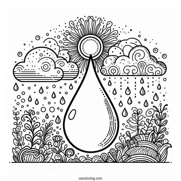 Rain Coloring Page Of Big Fat Raindrop For Kids