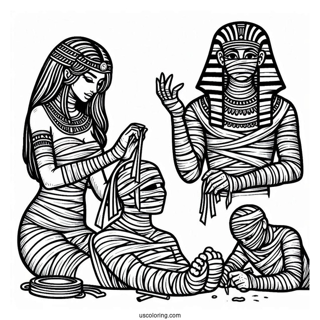 Egyptians Creating A Mummy Coloring Page