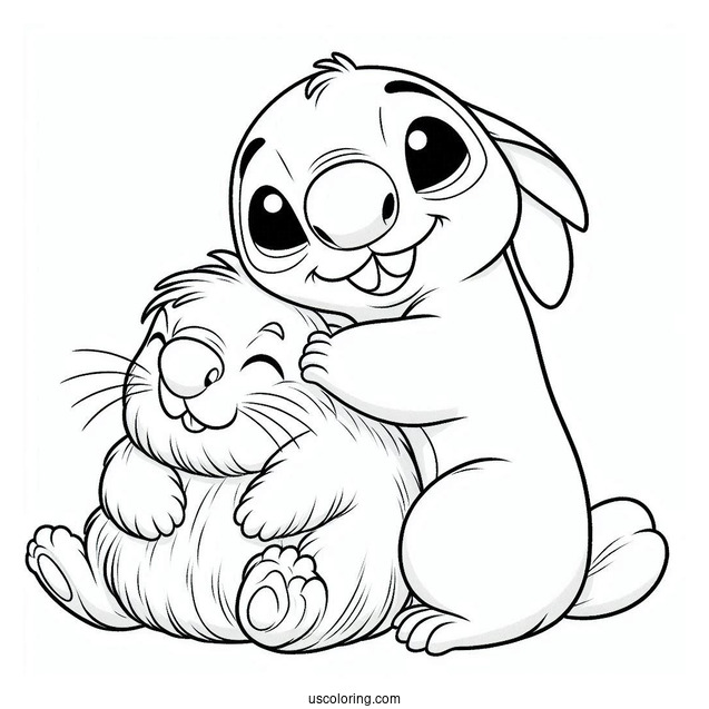Stitch Hugging A Furry Capybara Coloring Page For Kids