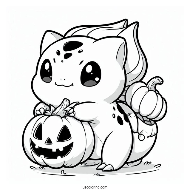 Bulbasaur Coloring Page Carrying Jack O Lantern On Halloween
