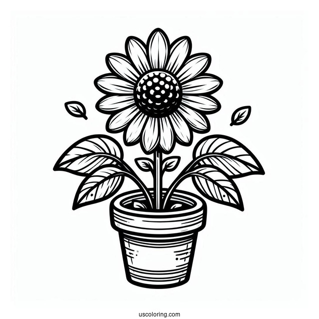 Flower Coloring Pages Of Cartoon Sunflower In Pot