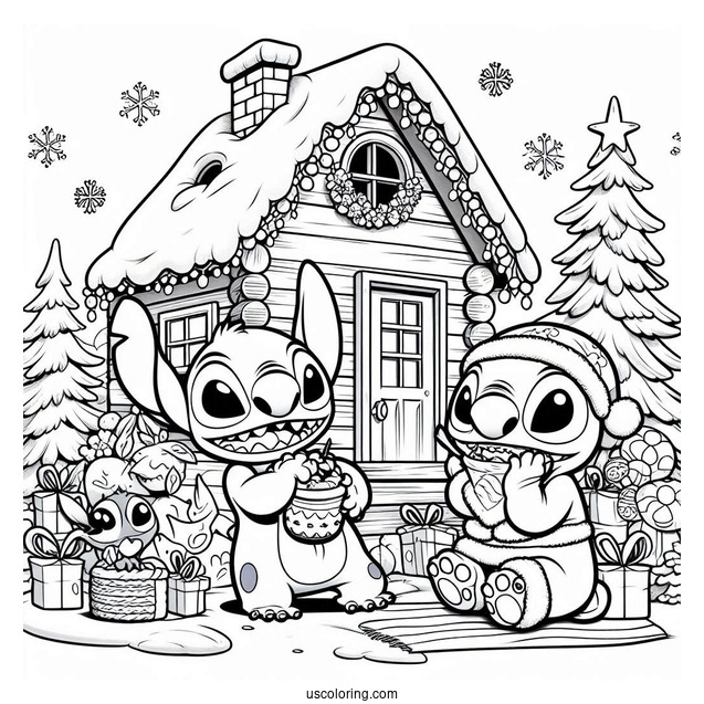 Christmas Themed Lilo And Stitch Coloring Page
