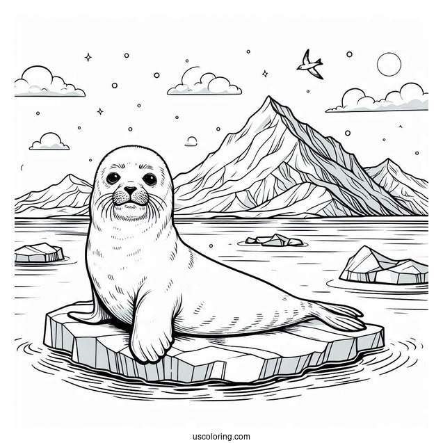 Realistic Seal Coloring Page Resting On Iceberg