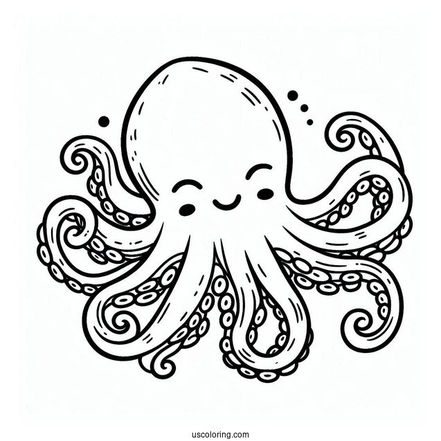 Smiling Octopus Squid Coloring Page For Kids