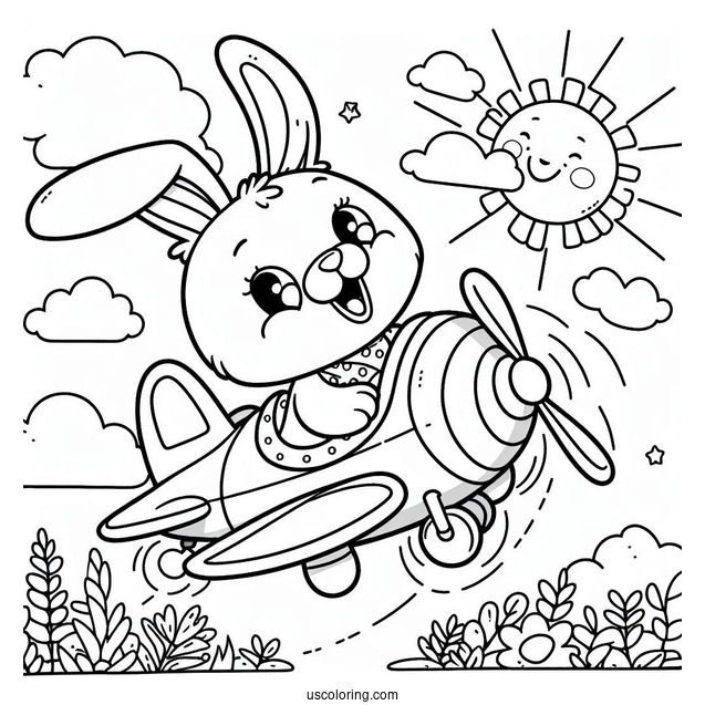 Sunny Bunnies Coloring Page Of Hopper On An Airplane