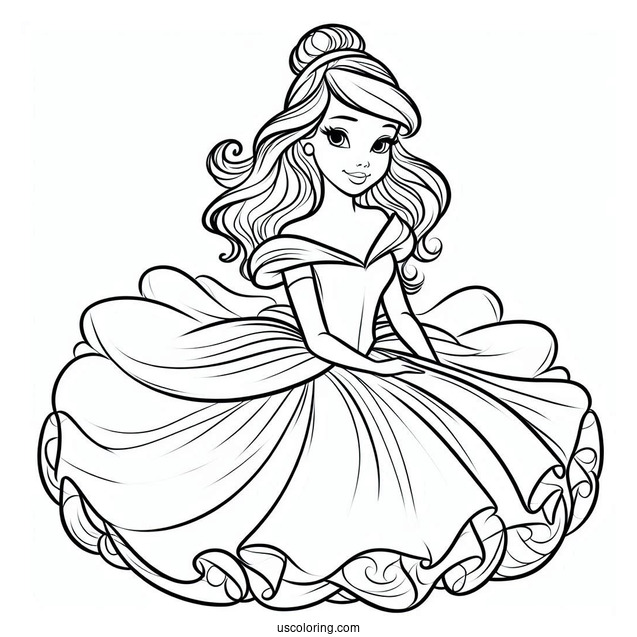 Easy Outline Of Cinderella To Color For Kids