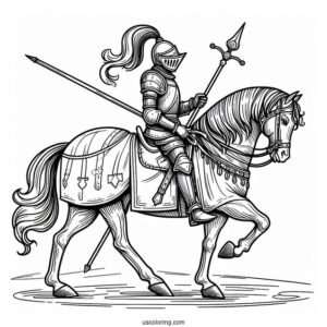 Coloring Sheet Of Knight With Lance On A Horse
