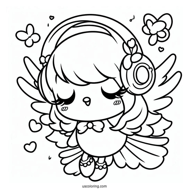 Kawaii My Melody Coloring Page Watching Bird